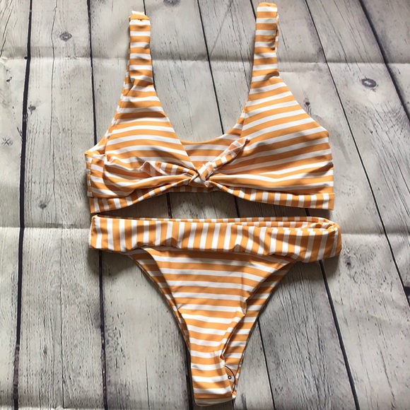 Orange & White Striped Tie 2Pc Swimsuit Bikini - Picture 5 of 6